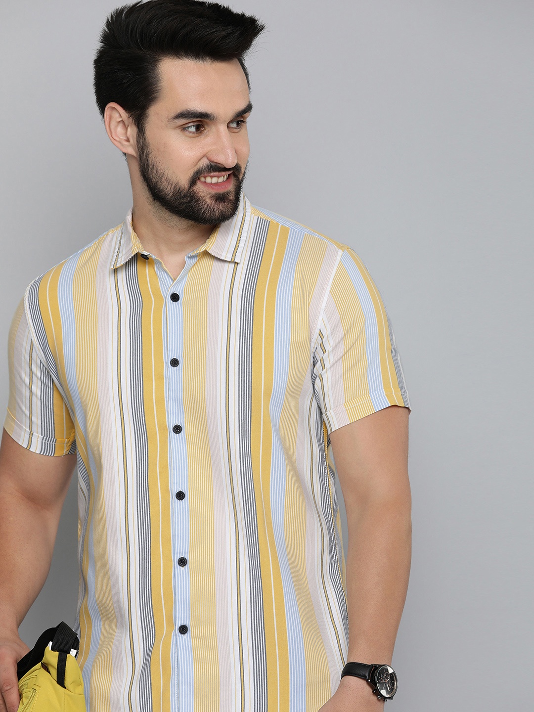 

HERE&NOW Men Slim Fit Opaque Striped Casual Shirt, Multi