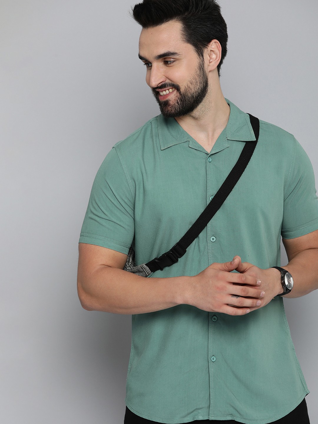 

HERE&NOW Men Slim Fit Opaque Casual Shirt, Green