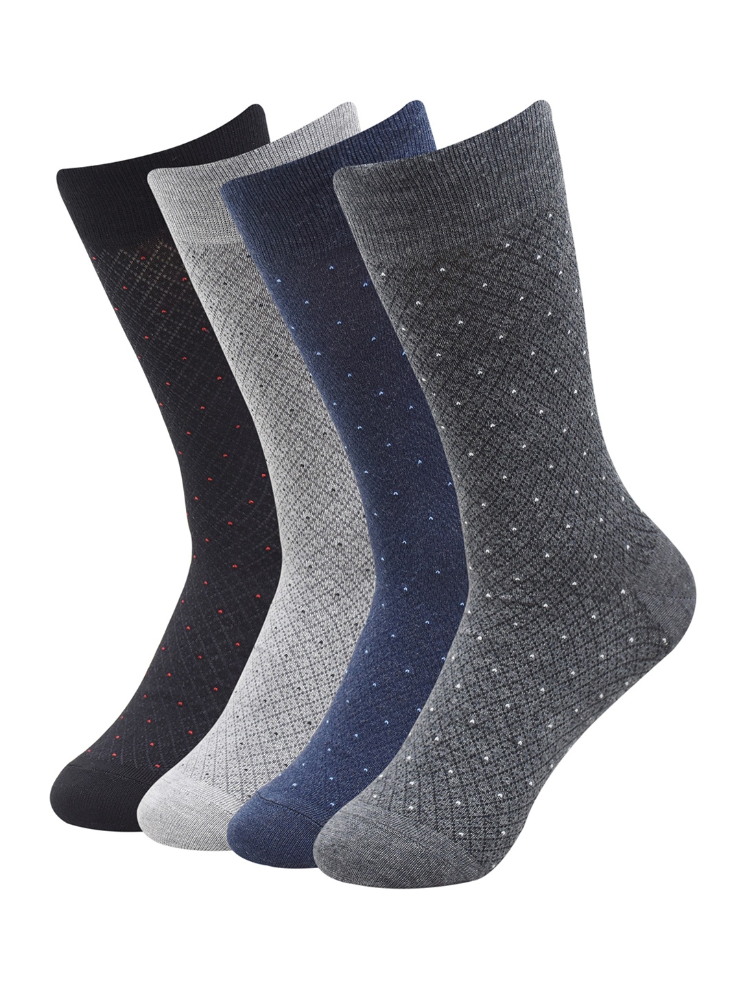 Balenzia Men Pack Of 4 Patterned Crew-Length Socks, Black