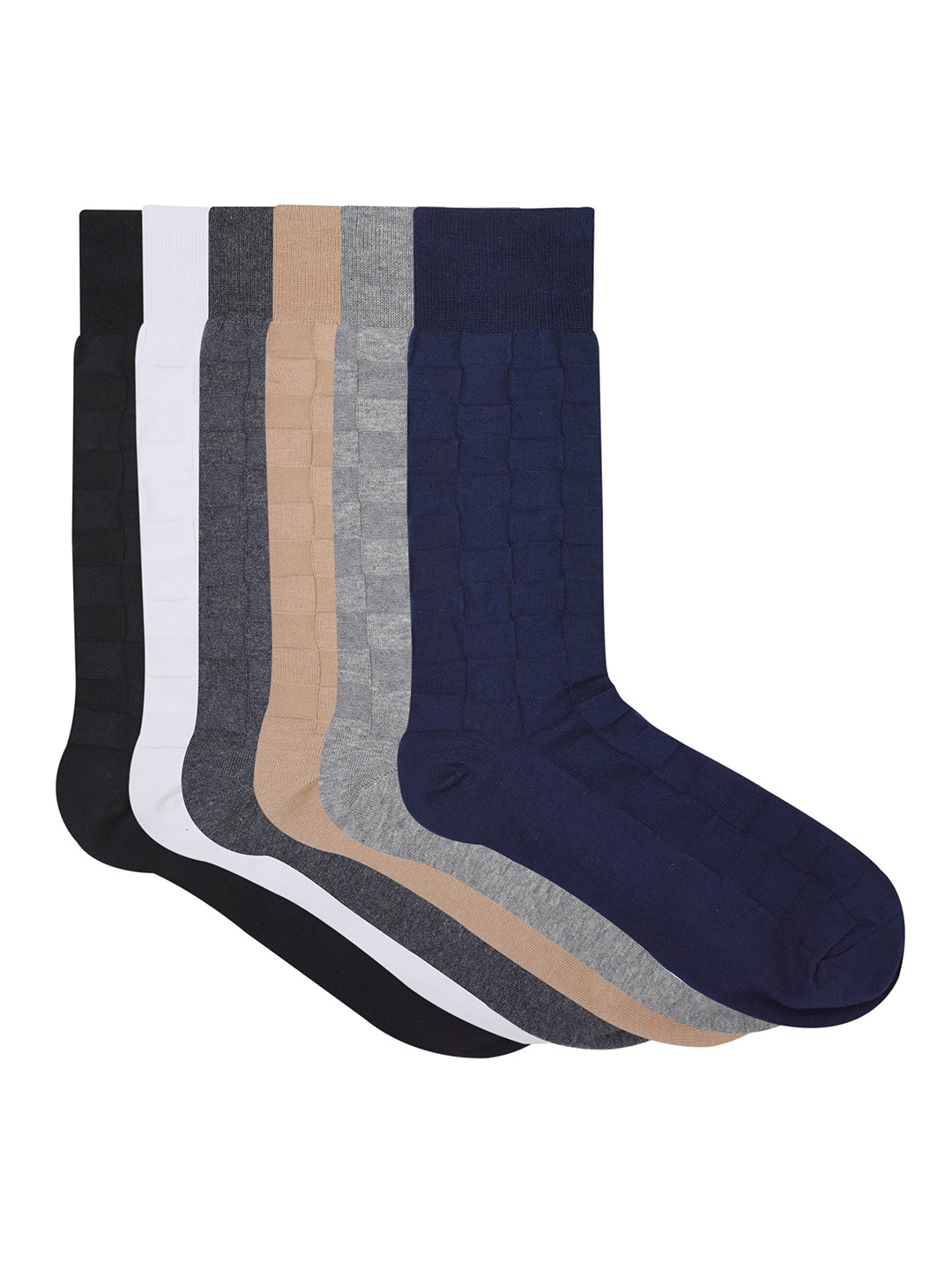 

Balenzia Men Pack Of 6 Checked Patterned Soft & Comfortable Calf-Length Socks, Black