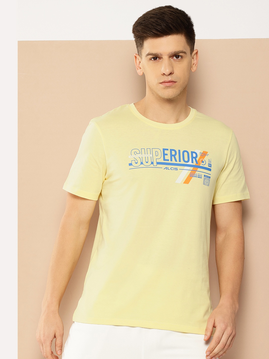 Alcis Men Typography Printed T-shirt, Yellow