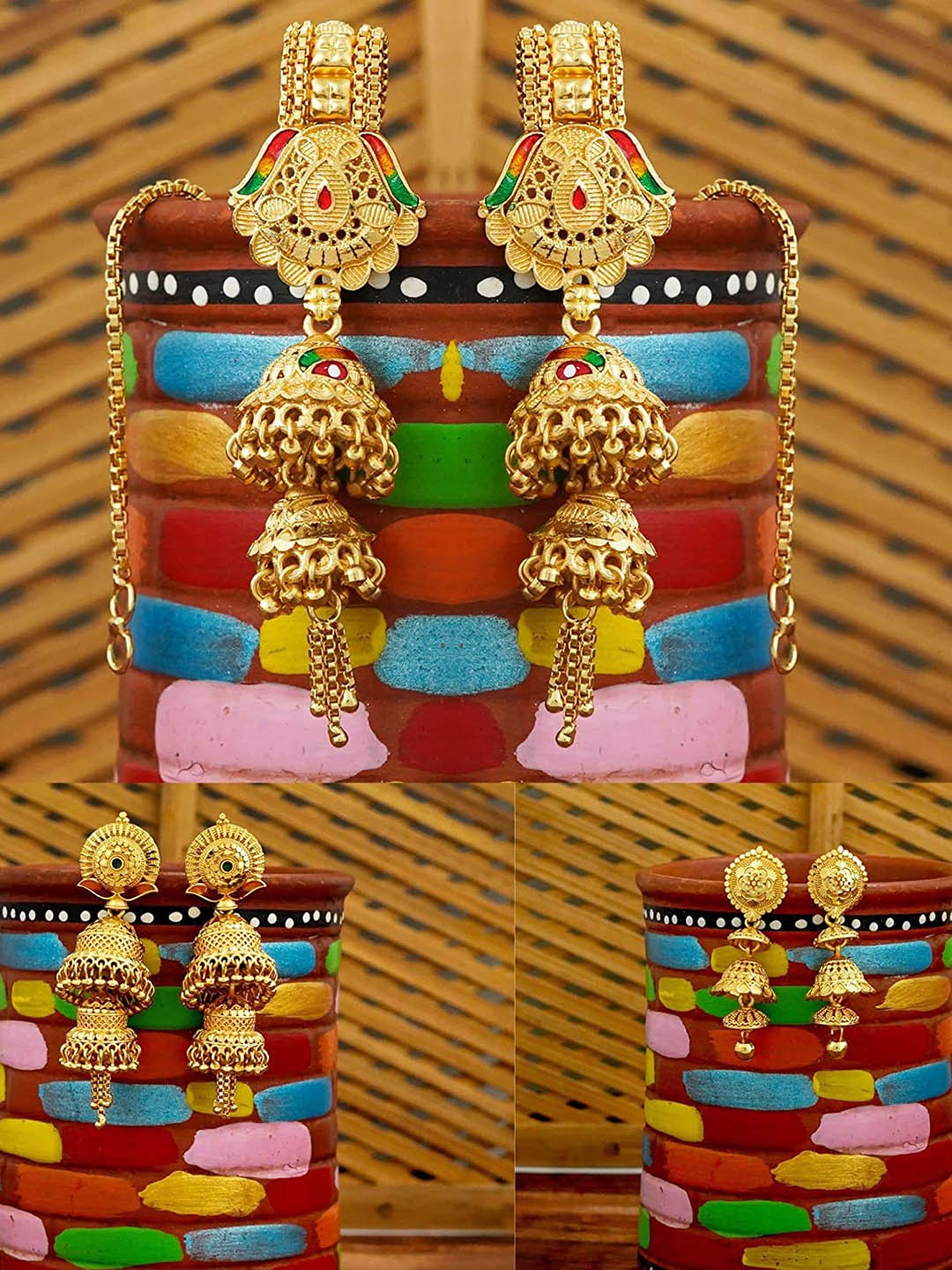 

MANSIYAORANGE Gold-Plated Floral Jhumkas Earrings
