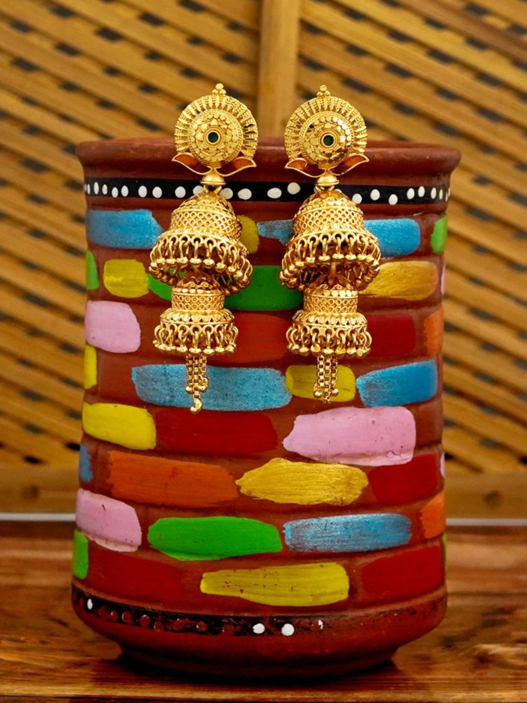 

MANSIYAORANGE Gold-Plated Floral Jhumkas Earrings