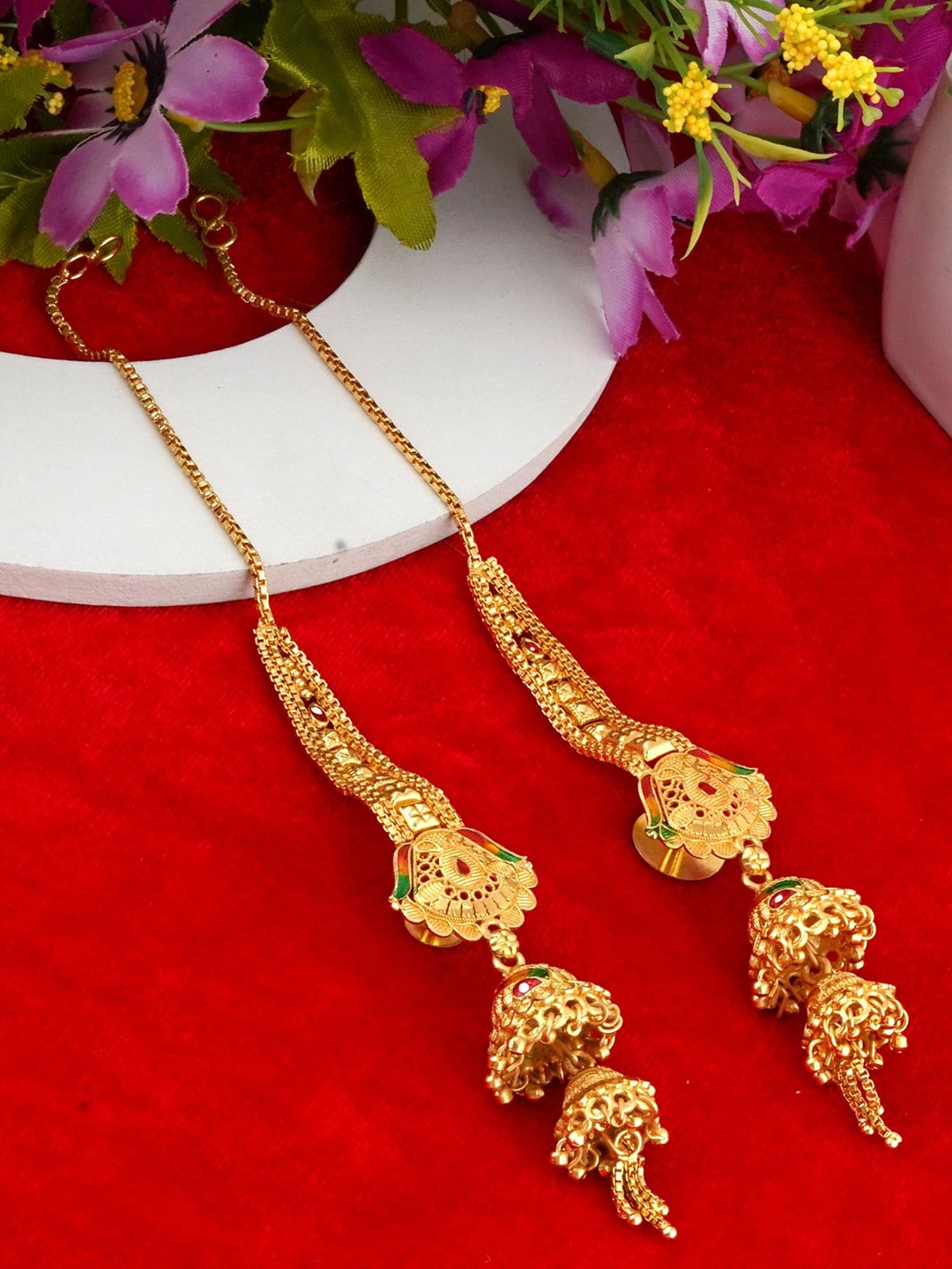 

MANSIYAORANGE Set Of 2 Gold-Plated Dome Shaped Jhumkas Earrings