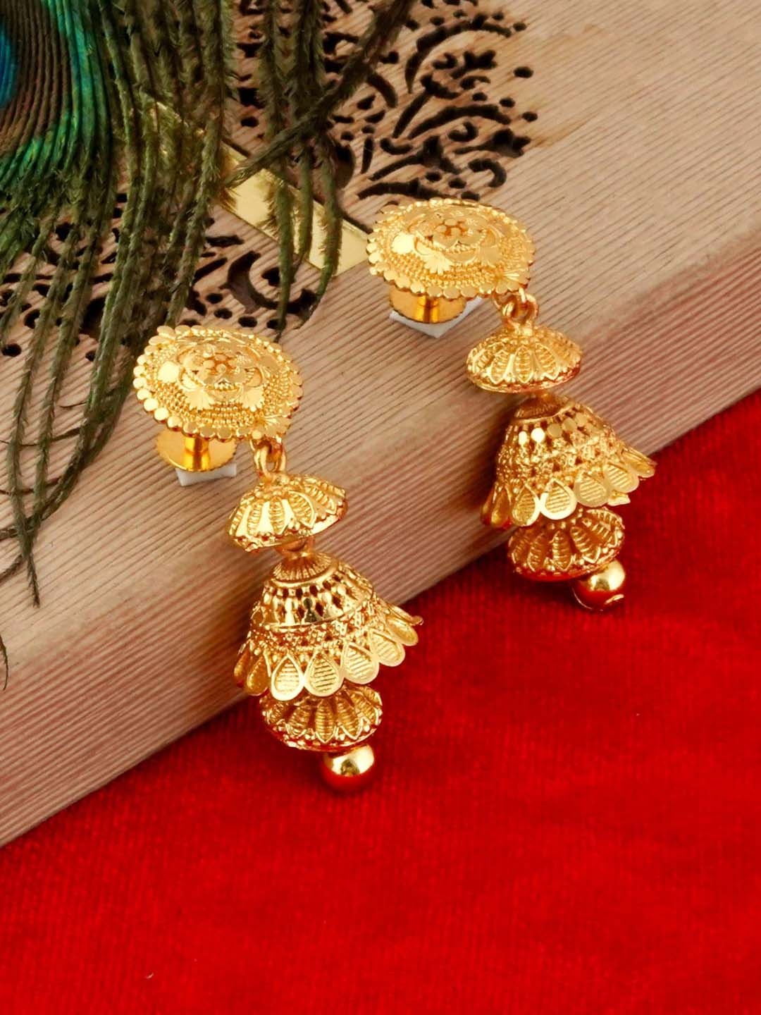 

MANSIYAORANGE Gold-Plated Dome Shaped Jhumkas Earrings
