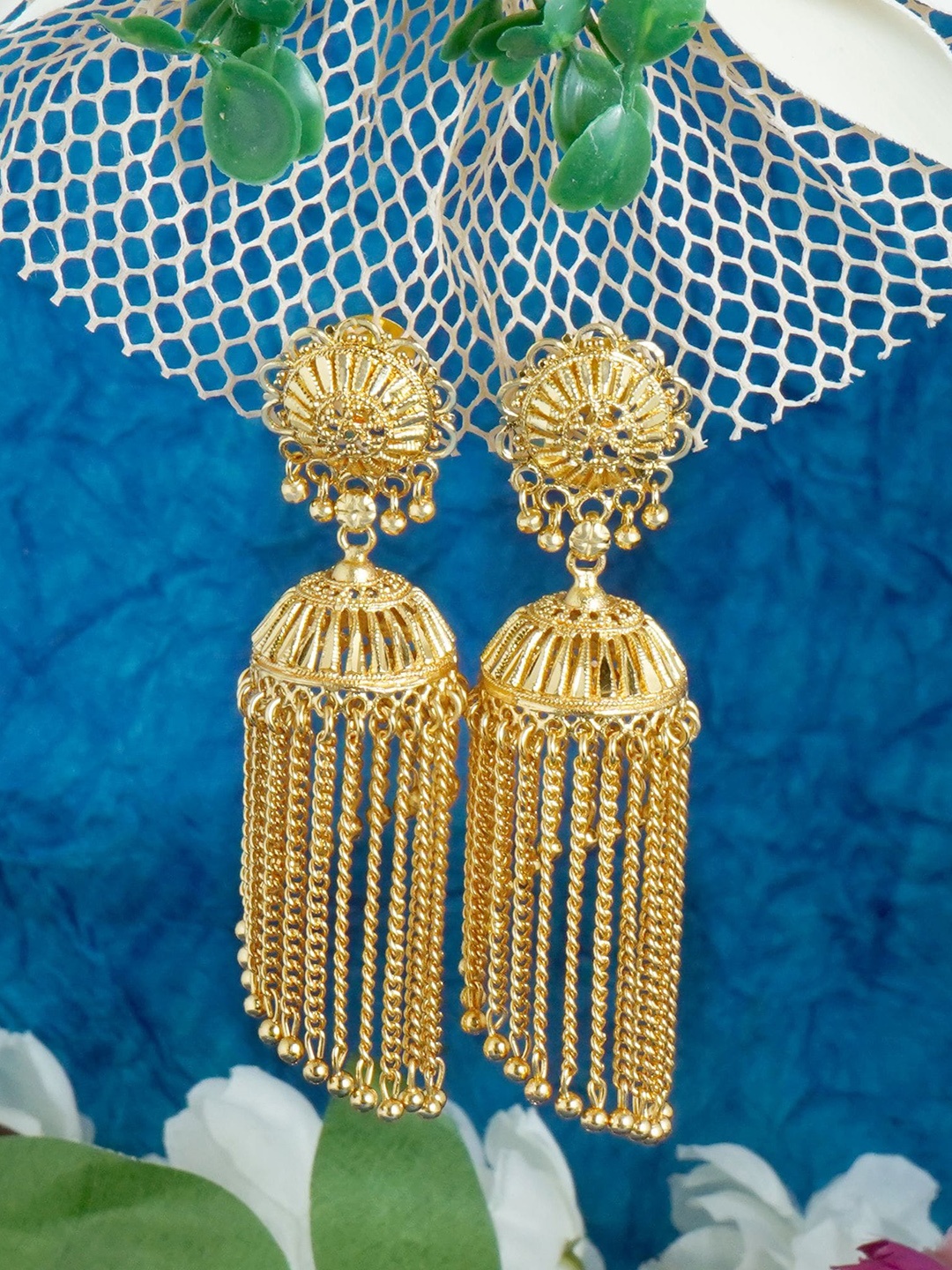 

MANSIYAORANGE Gold-Plated Floral Jhumkas Earrings