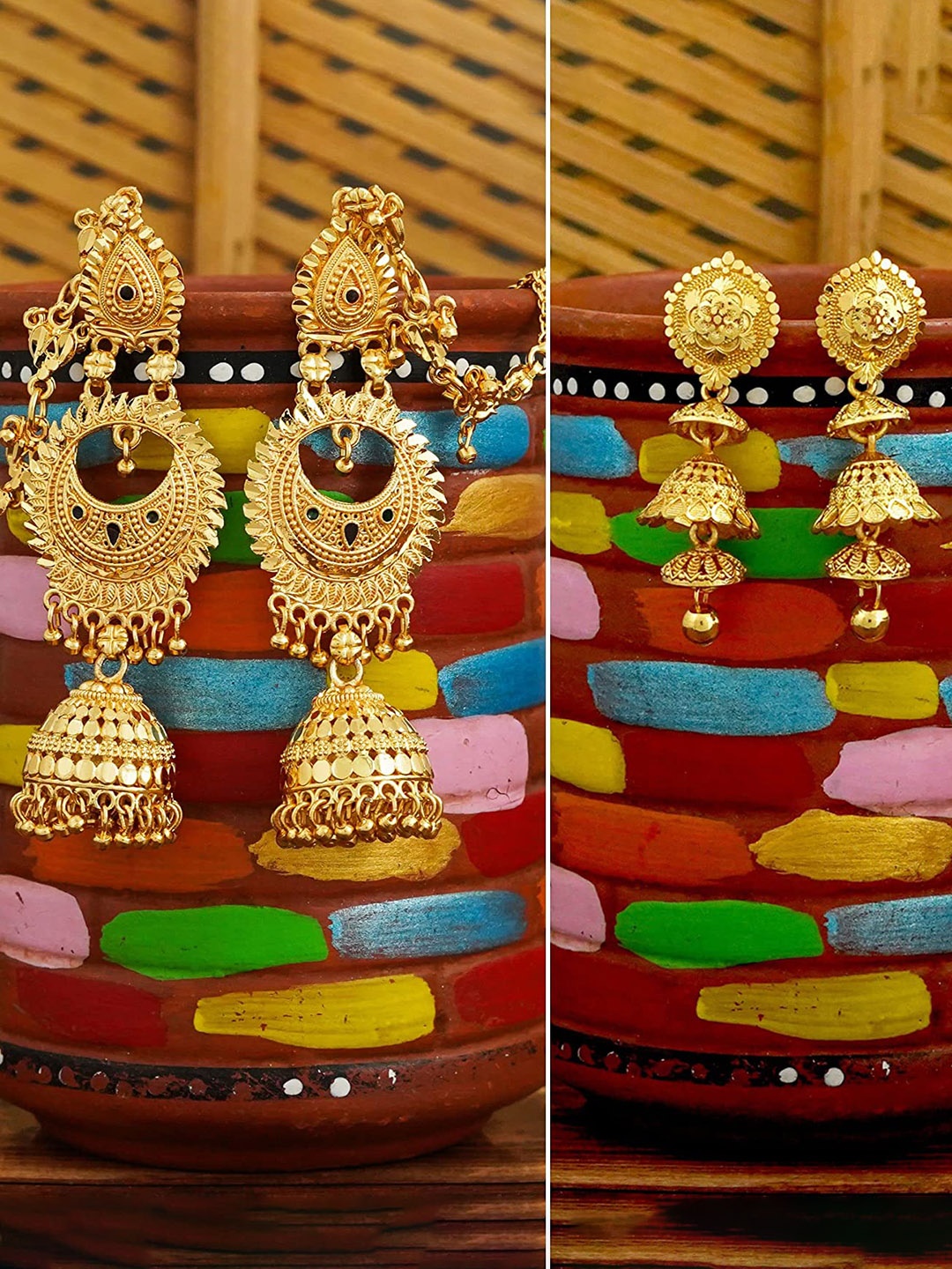 

MANSIYAORANGE Set Of 2 Gold-Plated Jhumkas Earrings