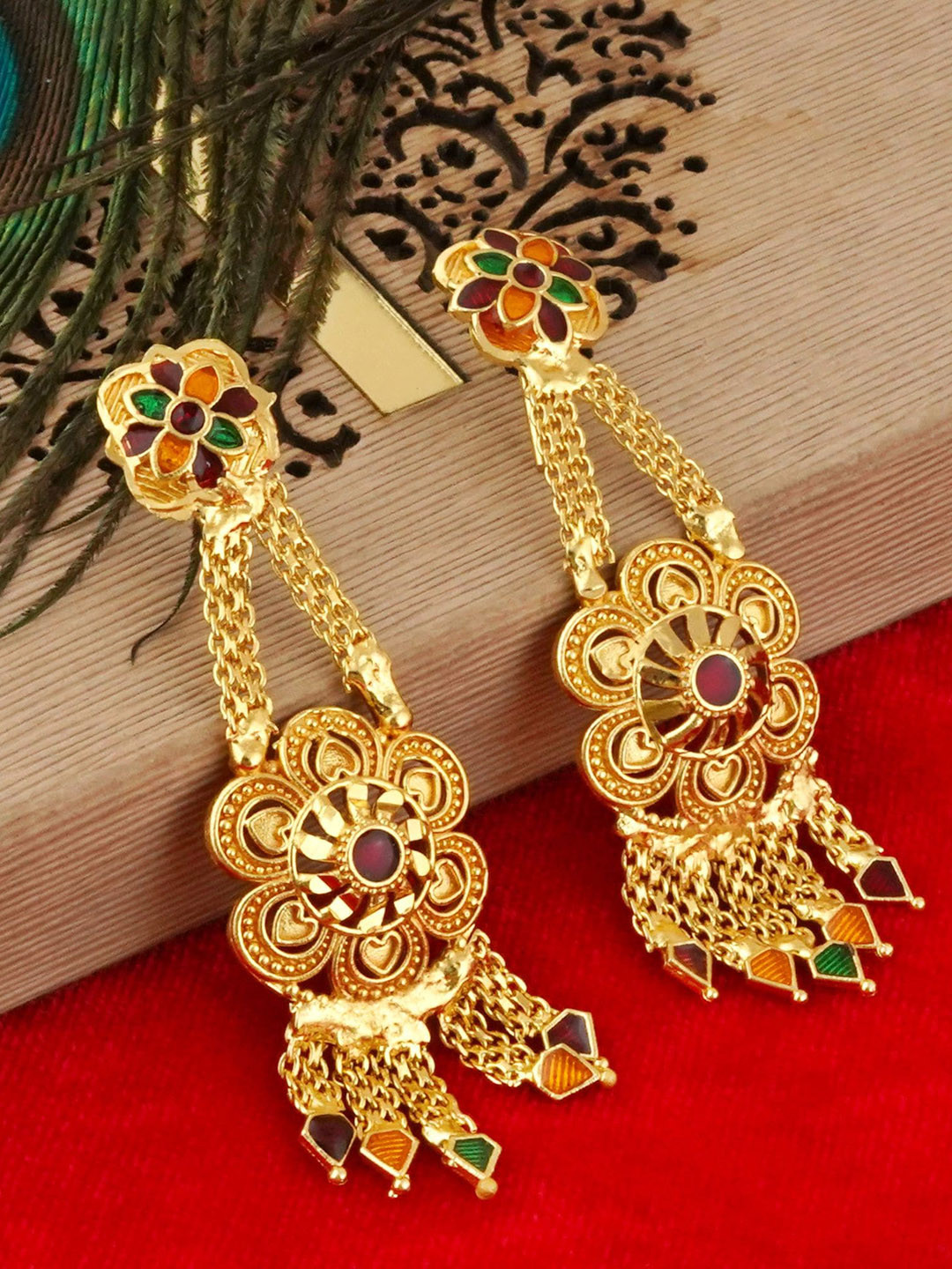 

MANSIYAORANGE Gold-Plated Floral Drop Earrings