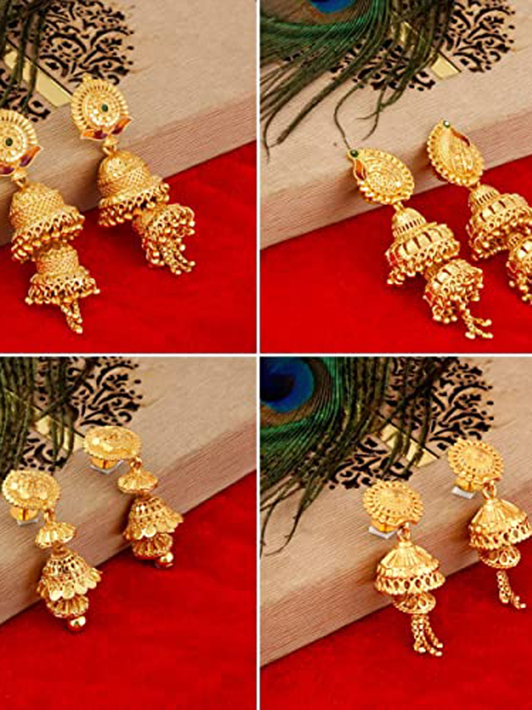

MANSIYAORANGE Set Of 4 Gold-Plated Jhumkas Earrings