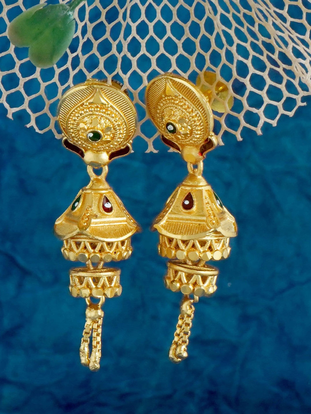 

MANSIYAORANGE Gold-Plated Floral Jhumkas