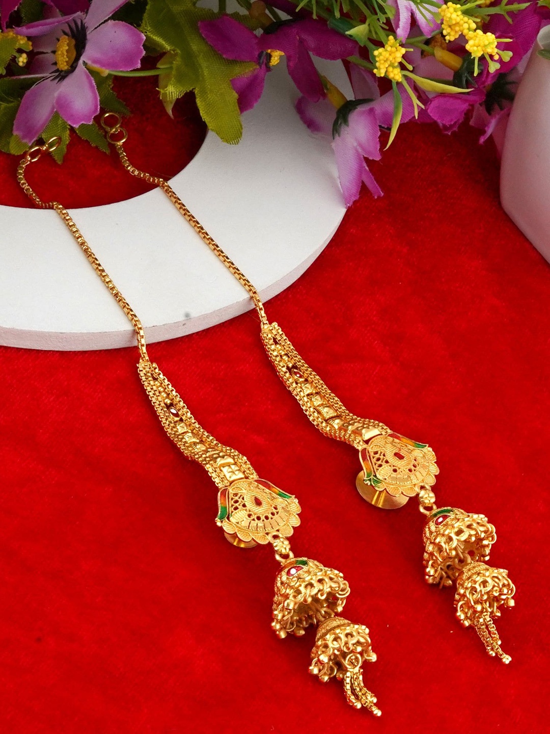

MANSIYAORANGE Gold-Plated Stone Studded Jhumkas