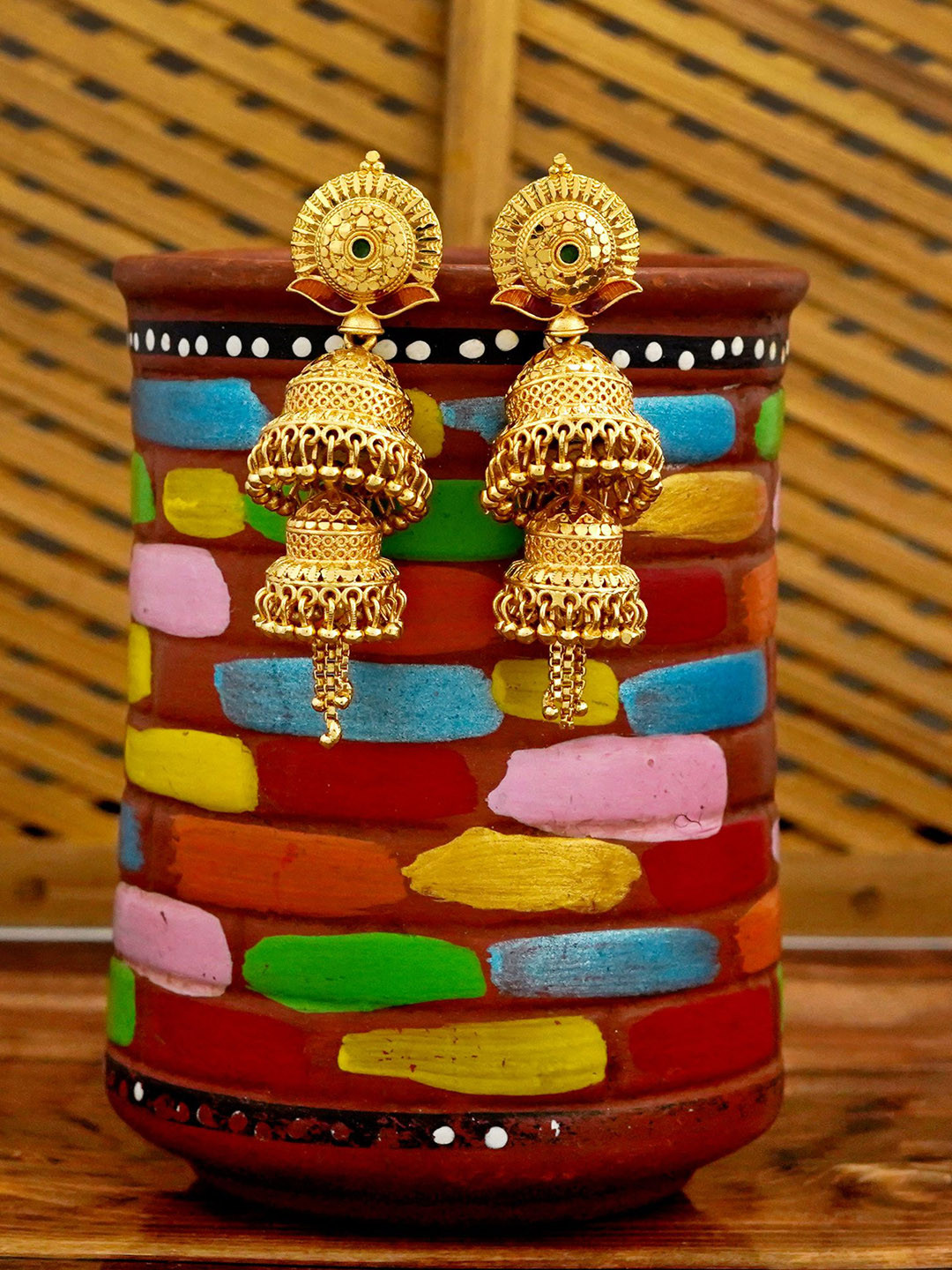

MANSIYAORANGE Gold-Plated Stone Studded Jhumkas
