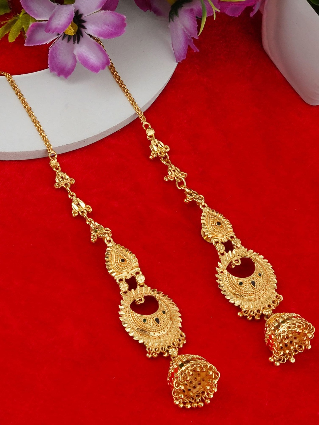 

MANSIYAORANGE Gold-Plated Stone Studded Jhumkas