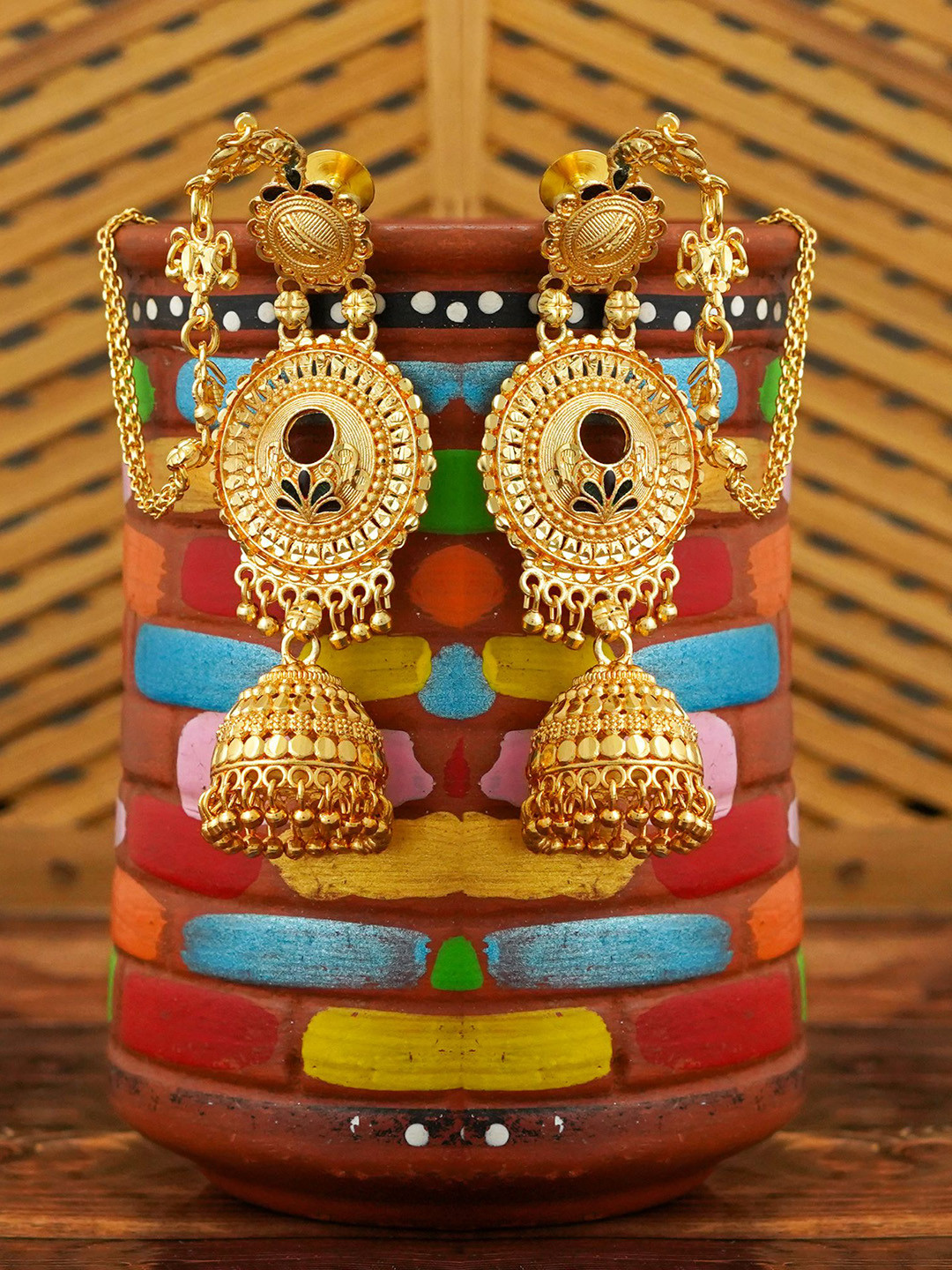 

MANSIYAORANGE Gold-Plated Stone Studded Jhumkas