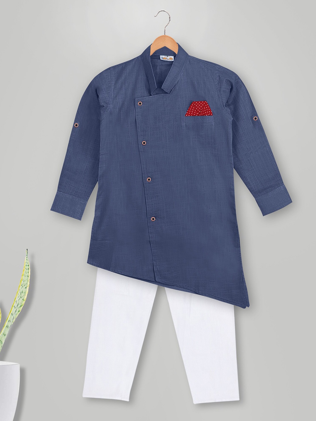 

MIMISKU Boys Mandarin Collar Pure Cotton Kurta With Pyjamas, Blue