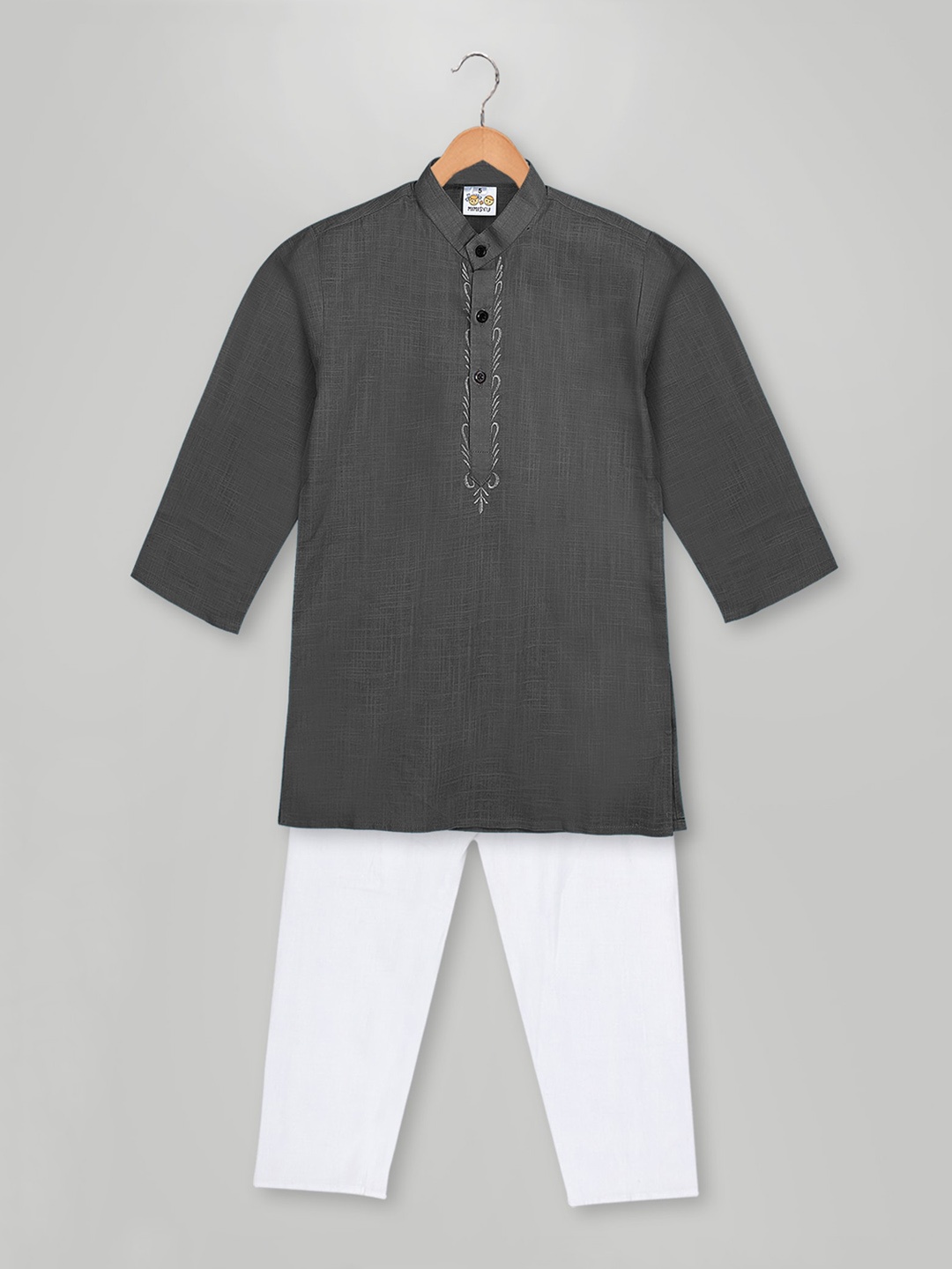 

MIMISKU Boys Thread Work Band Collar Pure Cotton Kurta With Pyjamas, Black