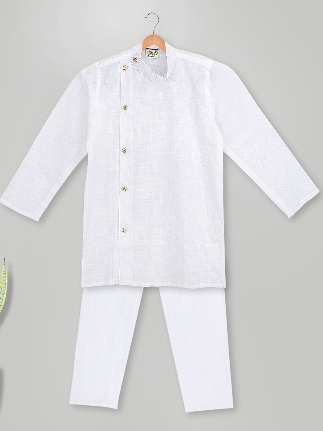 

MIMISKU Boys Band Collar Pure Cotton Kurta With Pyjamas, White