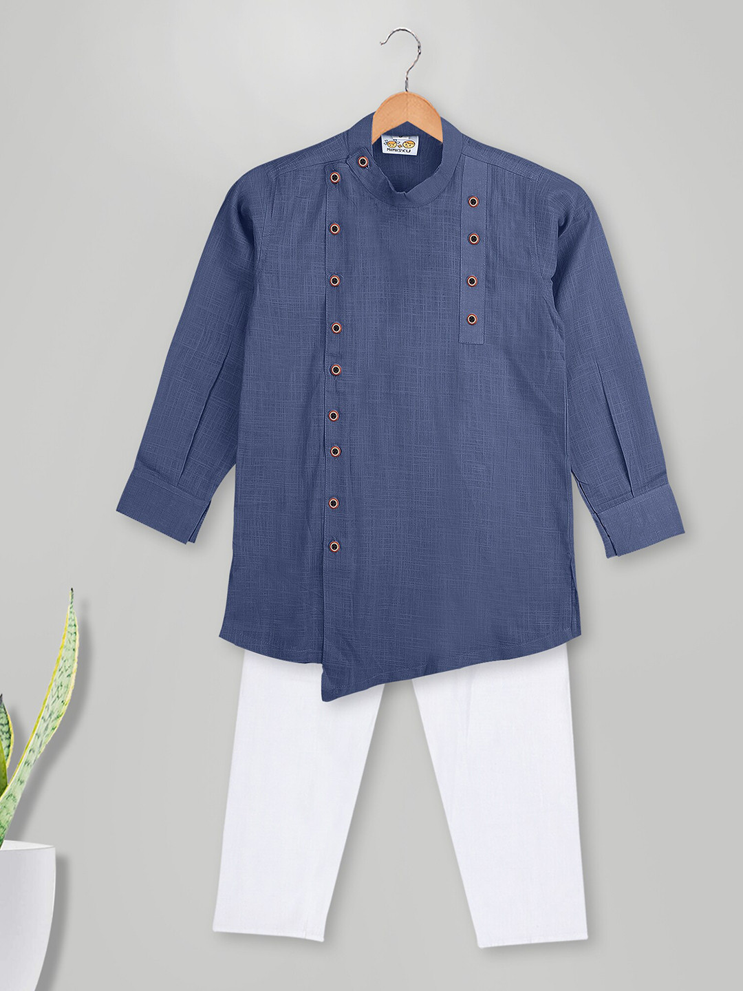 

MIMISKU Boys Band Collar Pure Cotton Kurta With Pyjamas, Blue