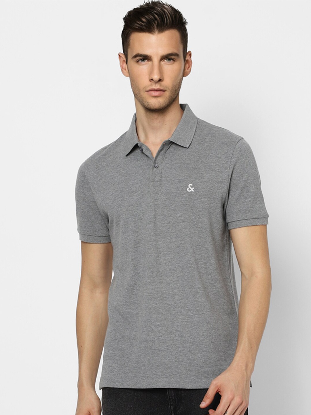 

Jack & Jones Polo Collar Cotton Slim Fit T-shirt, Grey melange