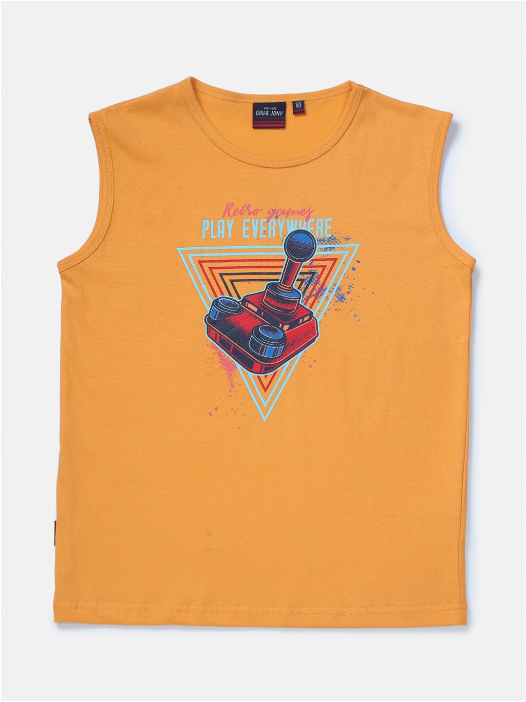 

Gini and Jony Boys Graphic Printed Sleeveless Cotton T-shirt, Mustard