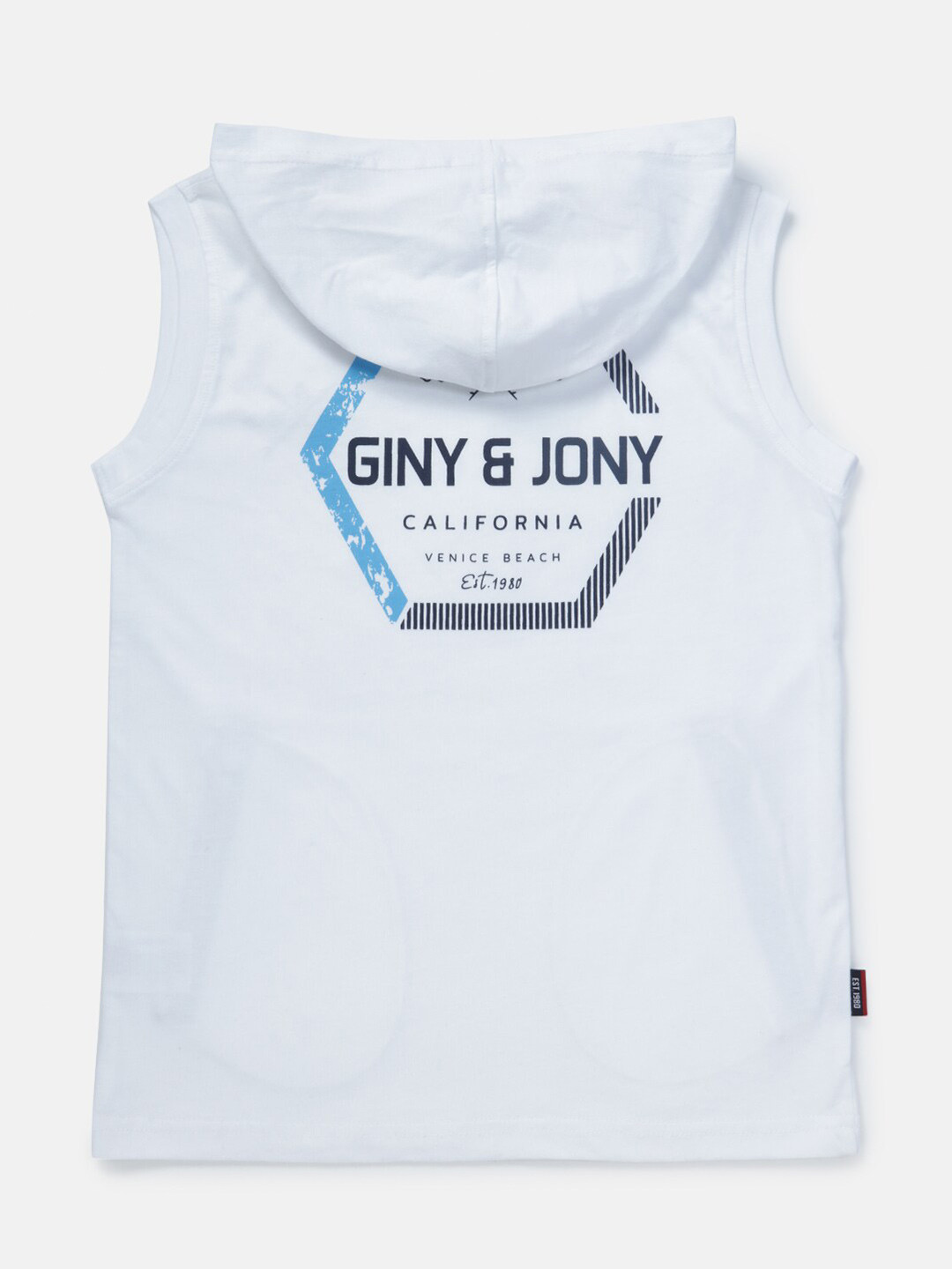 

Gini and Jony Infant Boys Typography Printed Hooded Sleeveless Cotton T-shirt, White