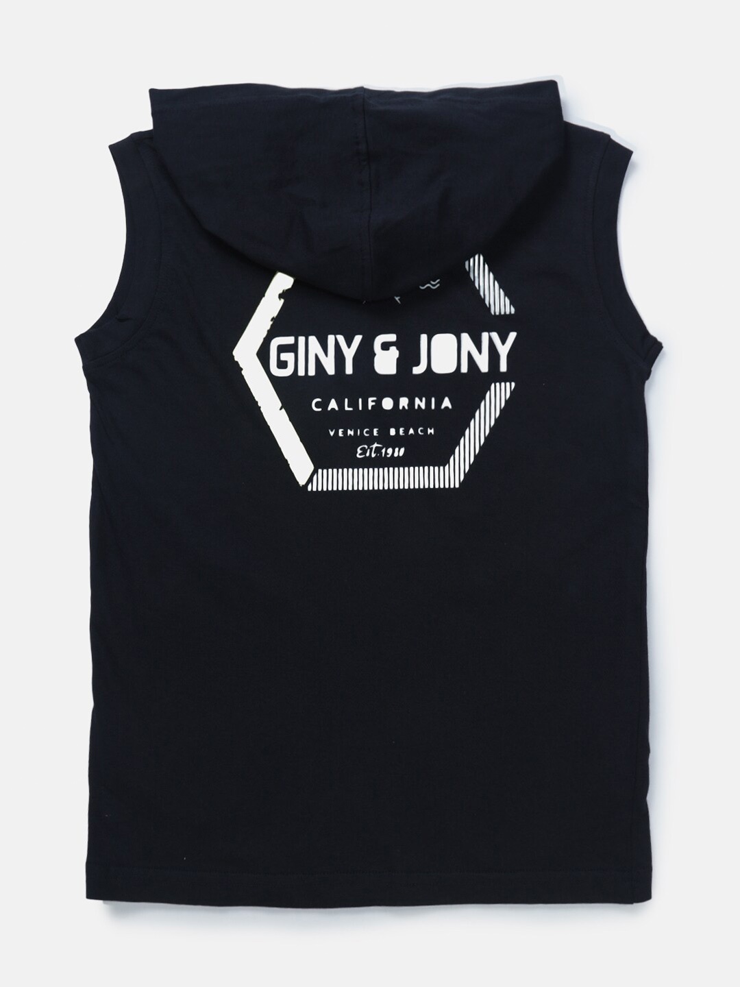 

Gini and Jony Boys Typography Printed Hooded Sleeveless Cotton T-shirt, Navy blue