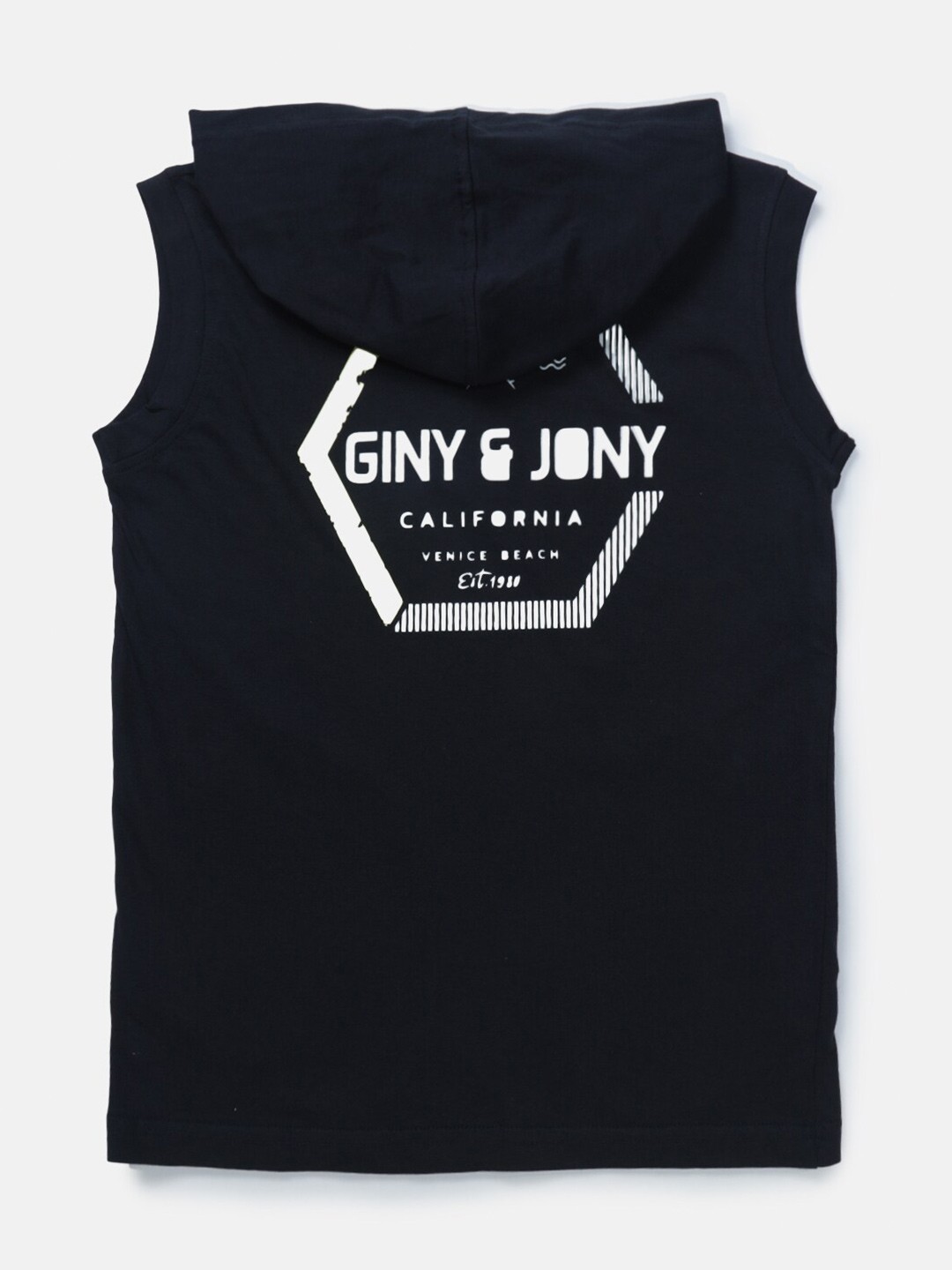 

Gini and Jony Boys Typography Printed Hooded Sleeveless Cotton T-shirt, Navy blue