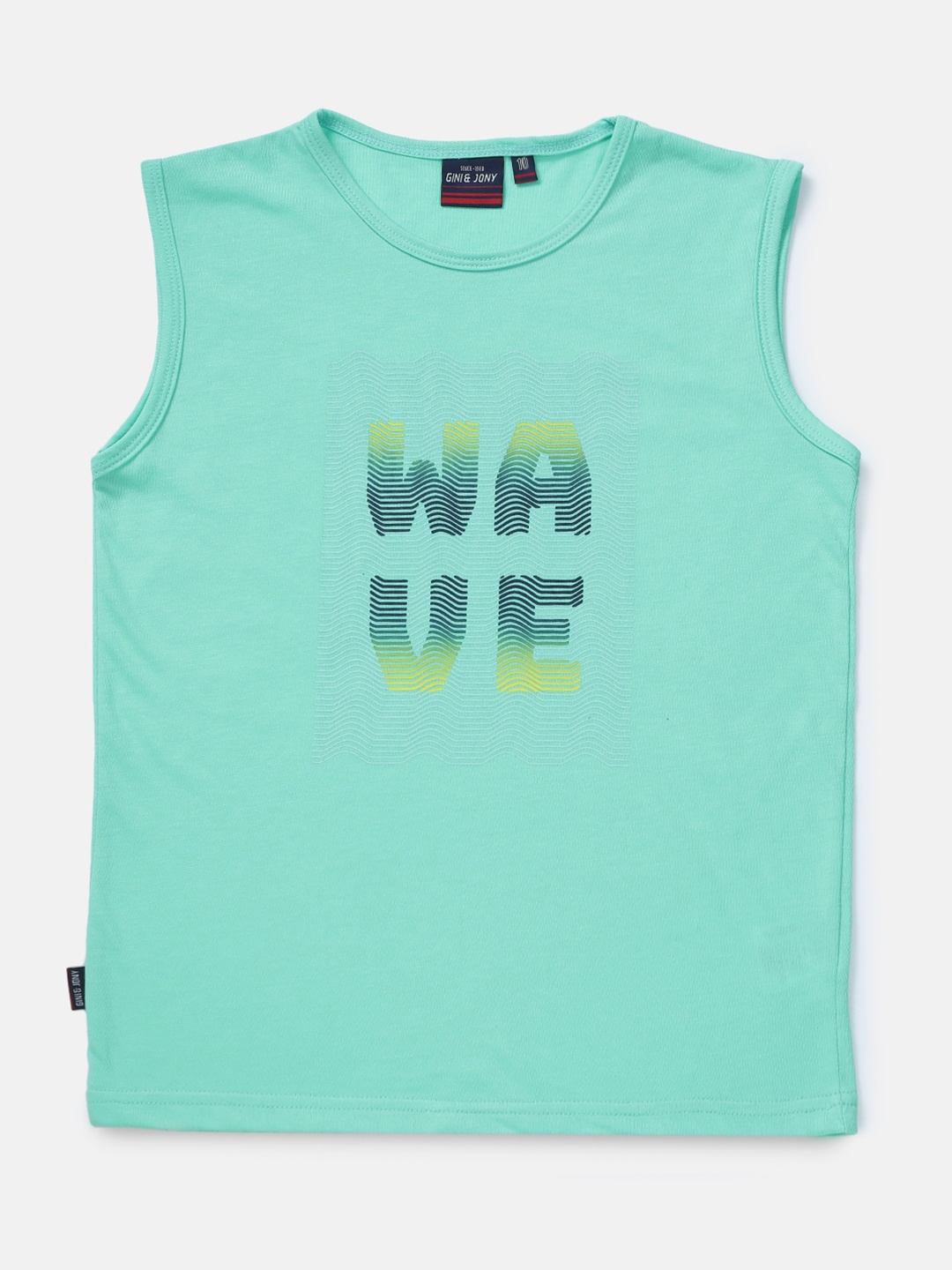 

Gini and Jony Infant Boys Typography Printed Sleeveless Cotton T-shirt, Sea green