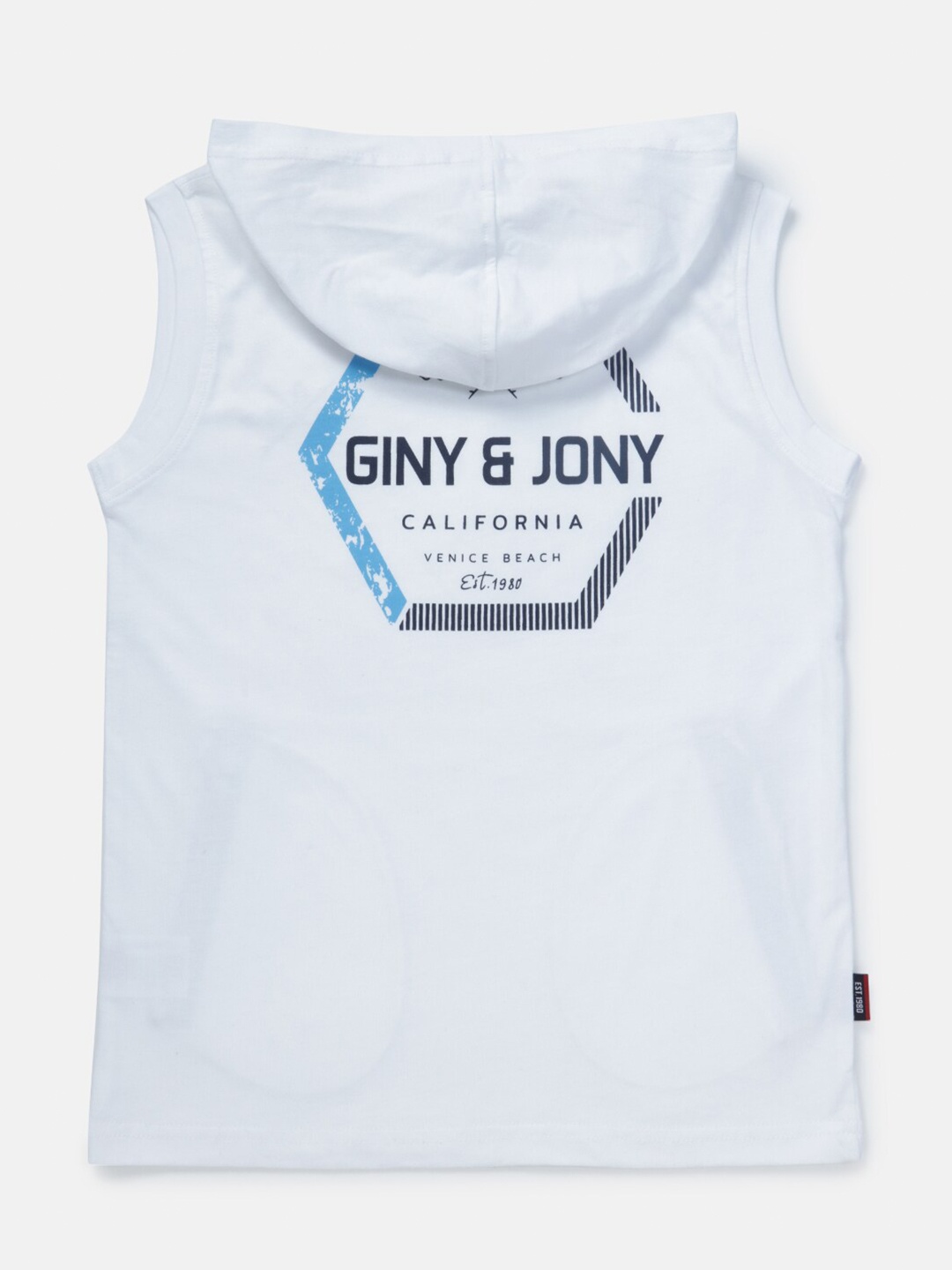 

Gini and Jony Boys Typography Printed Hooded Sleeveless Cotton T-shirt, White