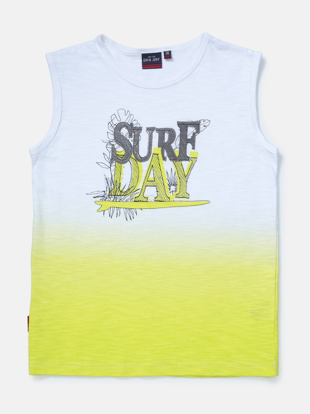 

Gini and Jony Infant Boys Typography Printed Sleeveless Cotton T-shirt, White