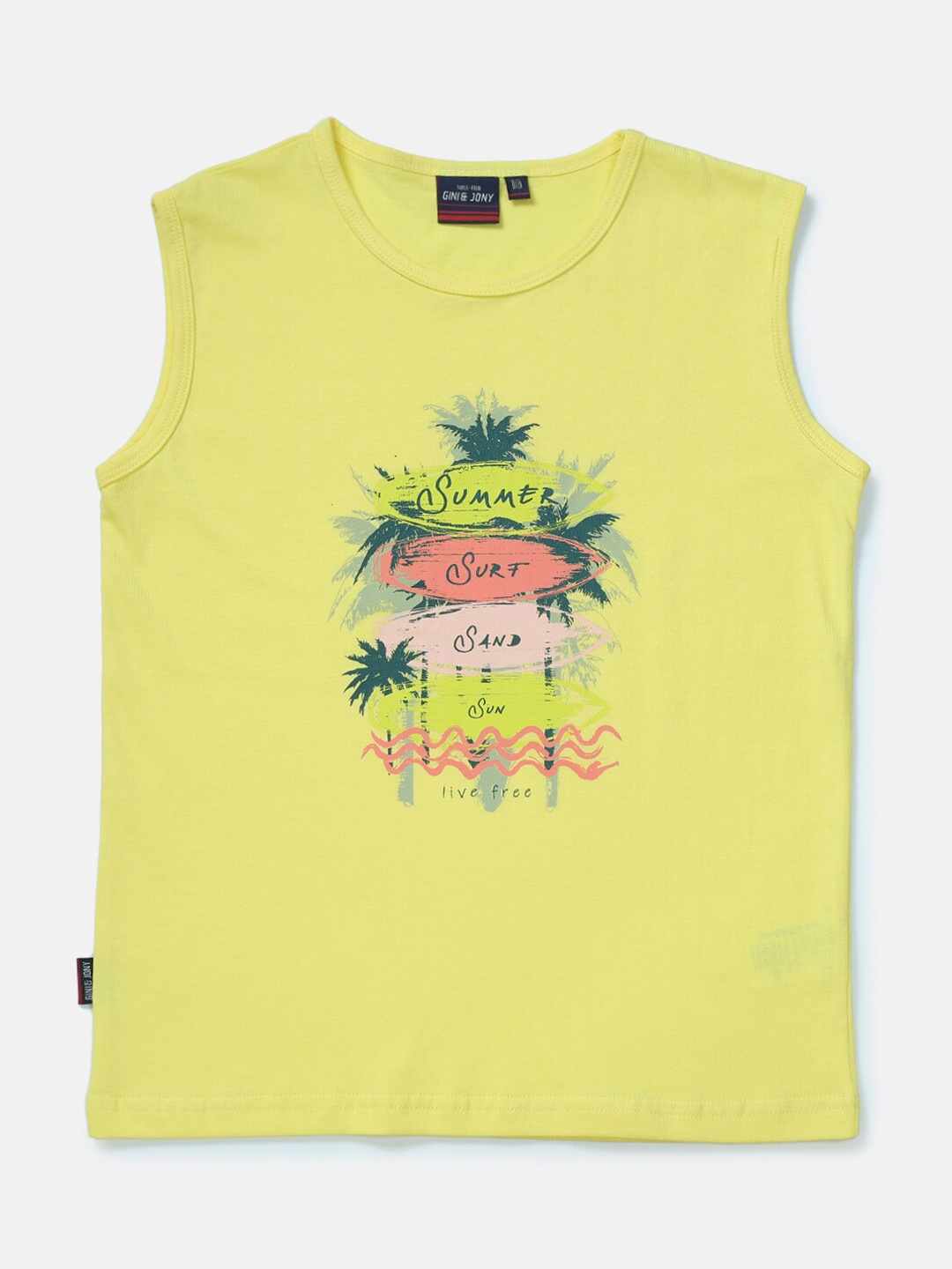 

Gini and Jony Infant Boys Typography Printed Sleeveless Cotton T-shirt, Yellow
