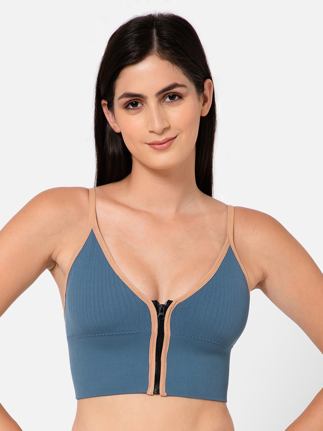 

INFINIUM Dry-Fit Indy Zip Front Sports Workout Bra, Blue