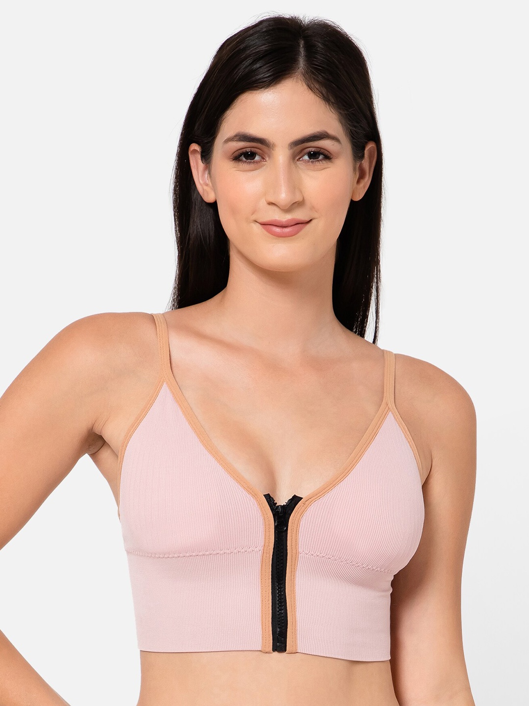 

INFINIUM Medium Coverage Front Zip Lightly Padded Dry-Fit Sports Bra, Cream