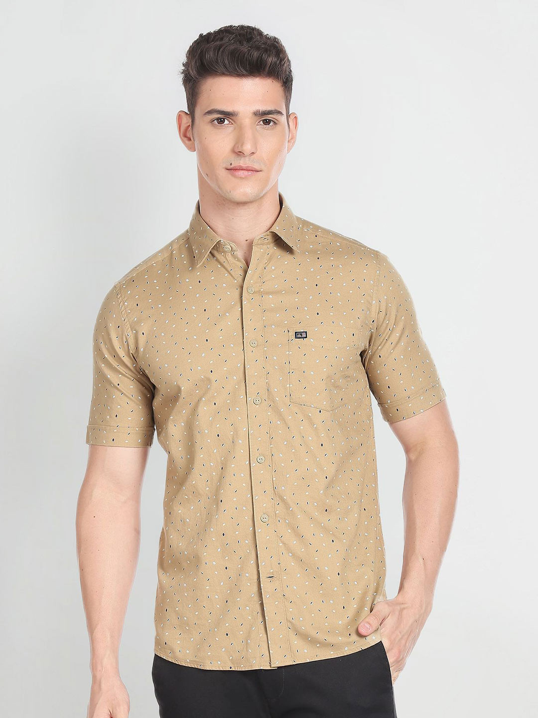 

Arrow Sport Conversational Printed Spread Collar Pure Cotton Shirt, Beige