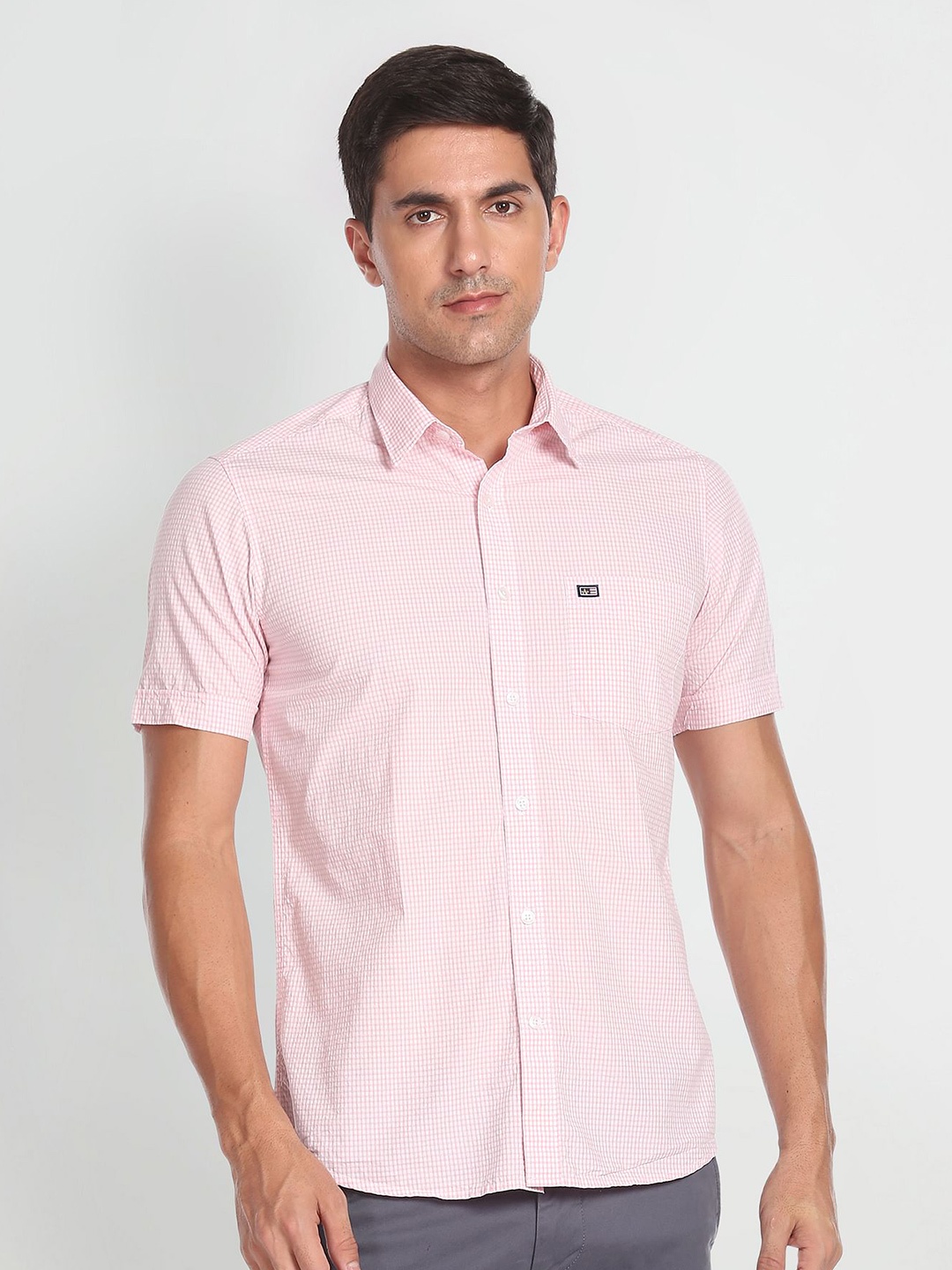 

Arrow Sport Micro Checked Spread Collar Pure Cotton Shirt, Pink