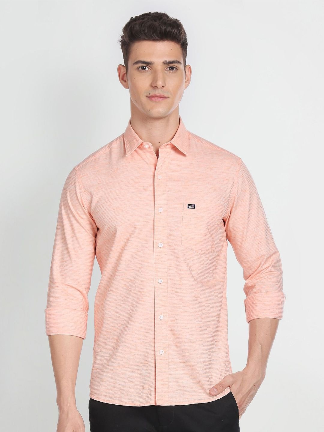 

Arrow Sport Horizontal Striped Spread Collar Cotton Shirt, Orange
