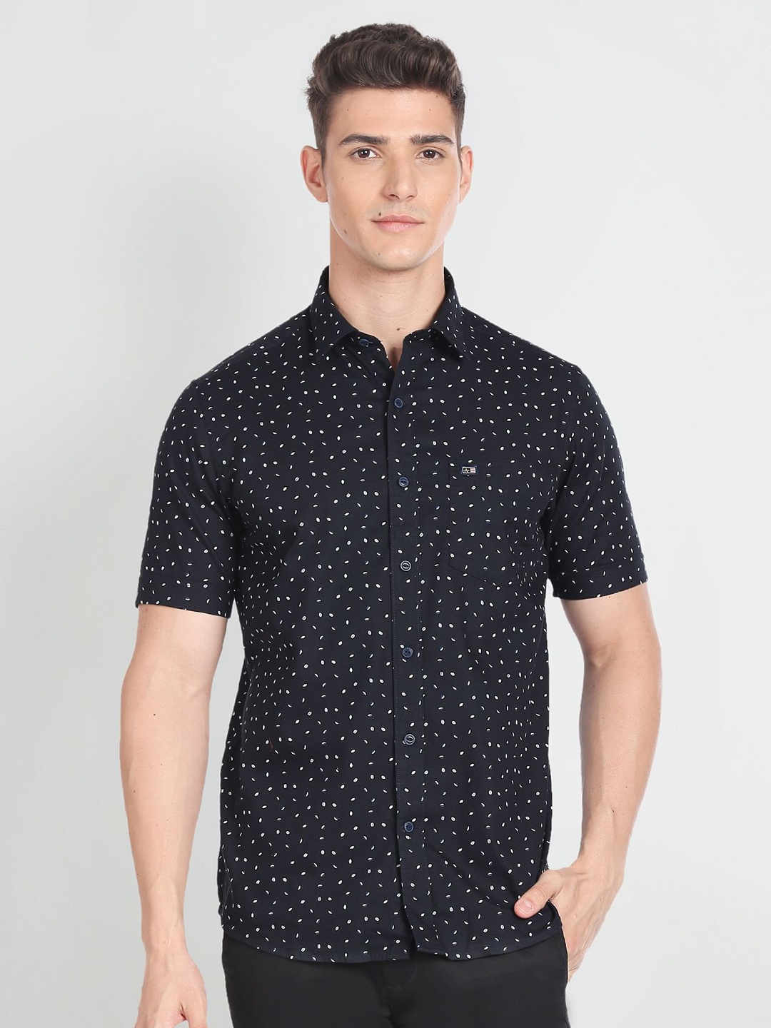 

Arrow Sport Micro Ditsy Printed Pure Cotton Shirt, Black