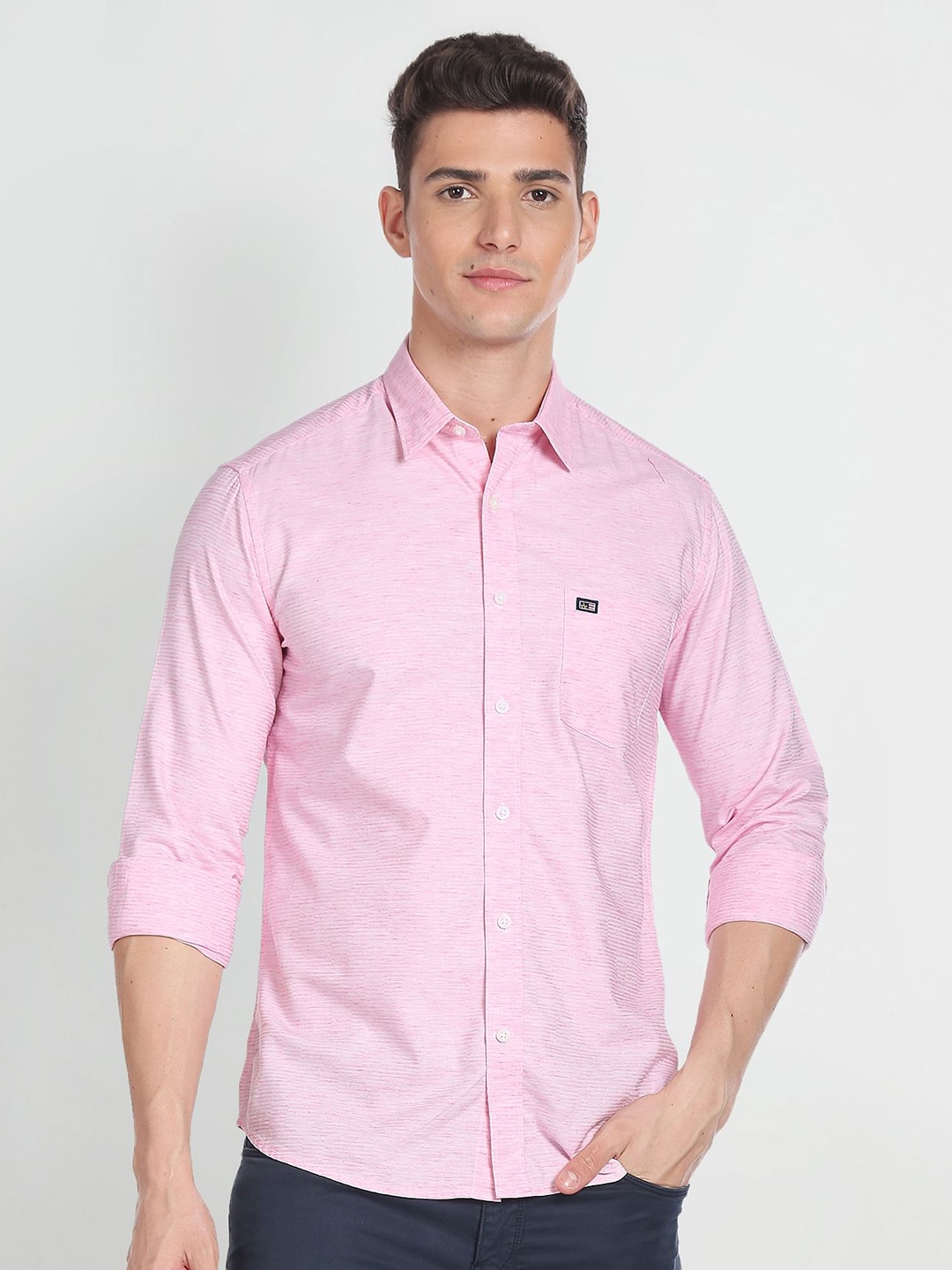 

Arrow Sport Striped Spread Collar Slim Fit Cotton Shirt, Pink