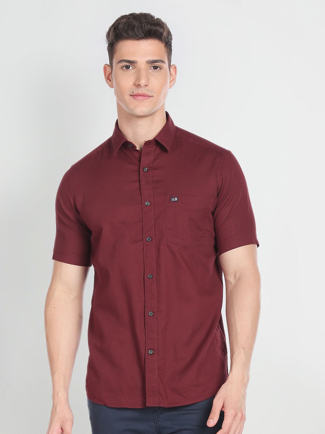 

Arrow Sport Spread Collar Slim Fit Pure Cotton Shirt, Maroon