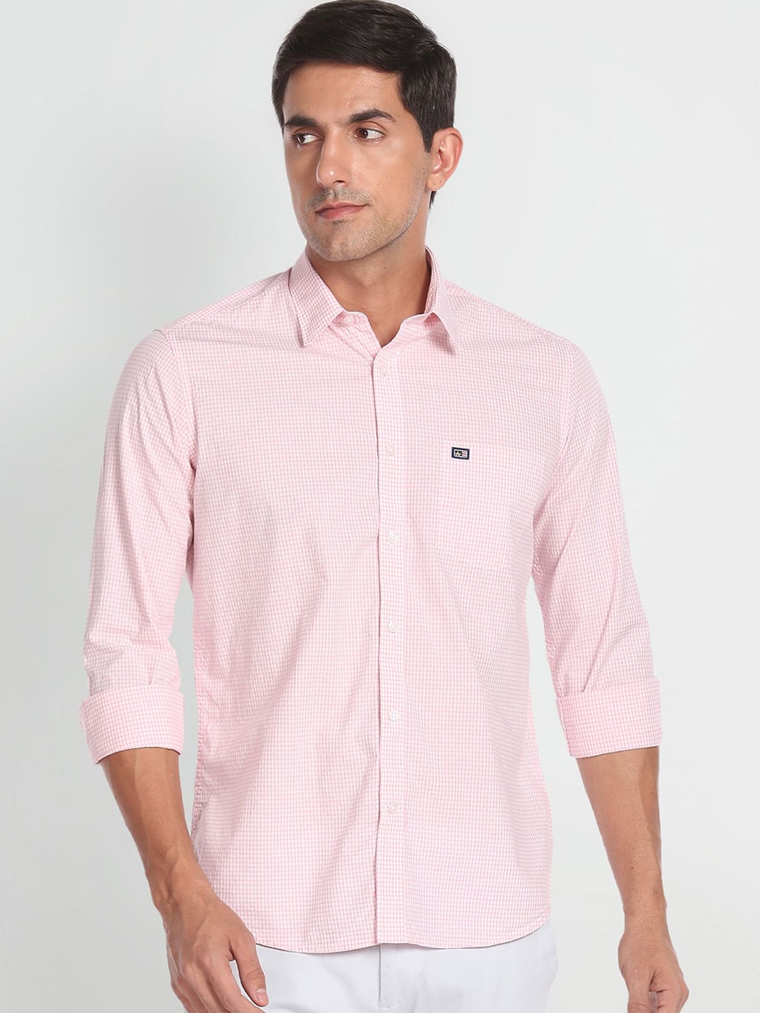 

Arrow Sport Checked Spread Coller Pure Cotton Shirt, Pink