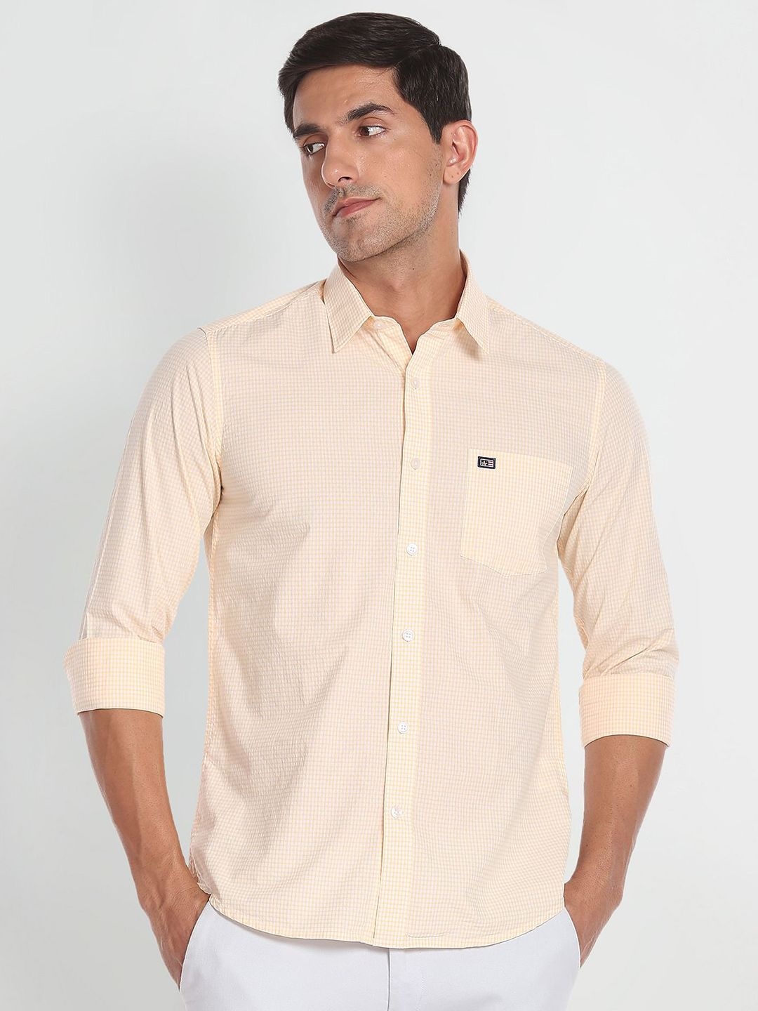 

Arrow Sport Micro Checked Spread Collar Pure Cotton Shirt, Yellow