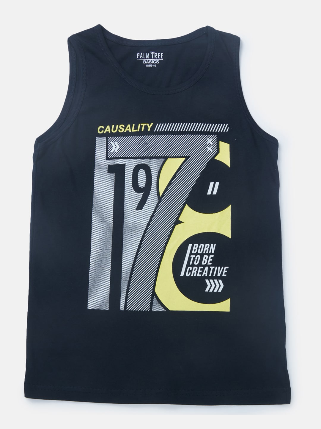 

Palm Tree Infant Boys Typography Sleeveless Cotton T-shirt, Navy blue