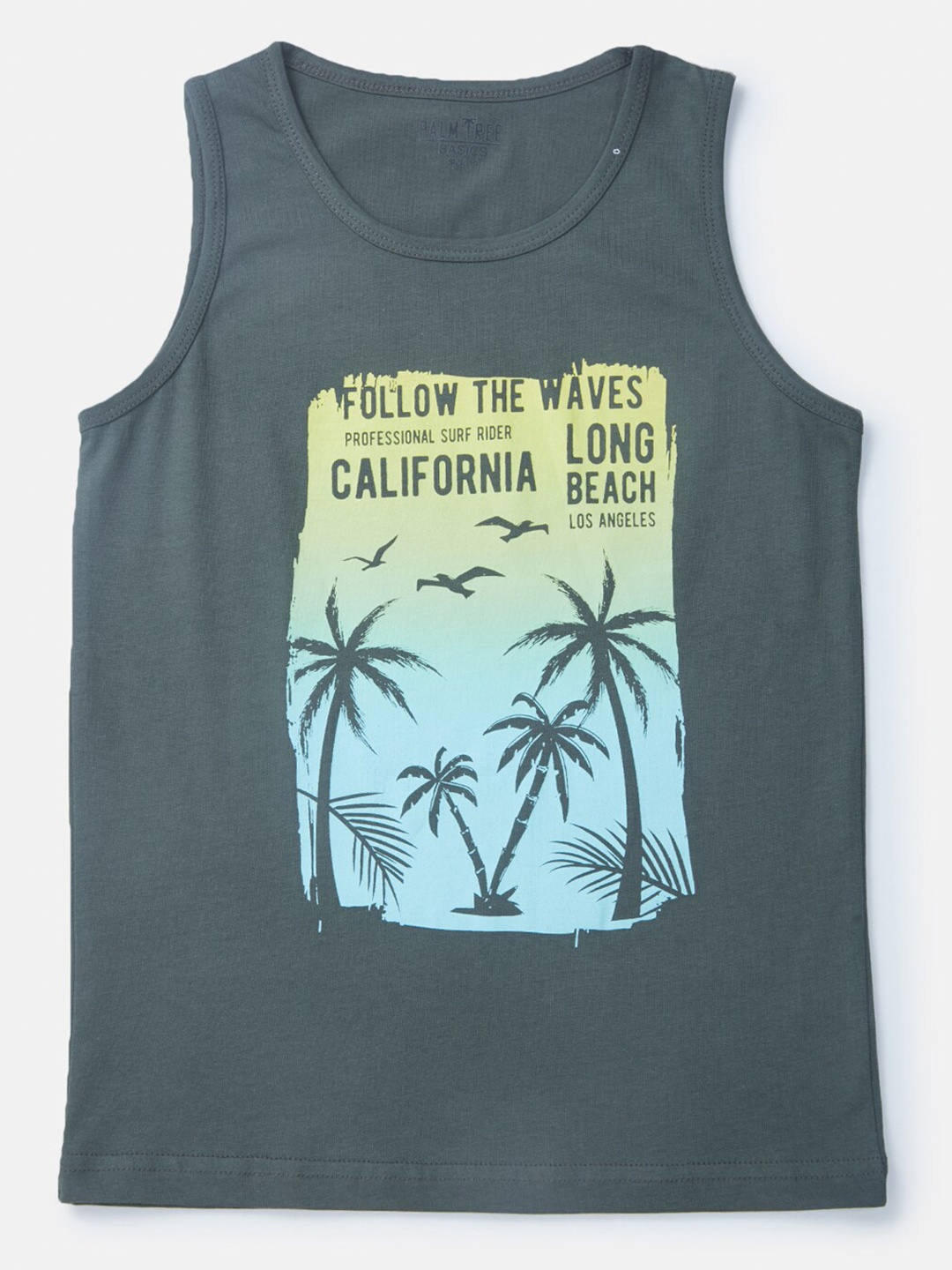 

Palm Tree Infant Boys Graphic Printed Sleeveless Cotton T-shirt, Olive