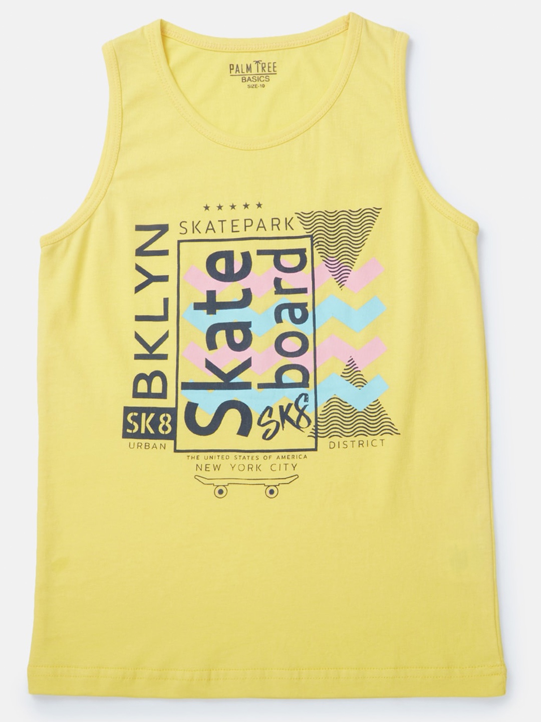 

Palm Tree Boys Typography Sleeveless Cotton T-shirt, Yellow