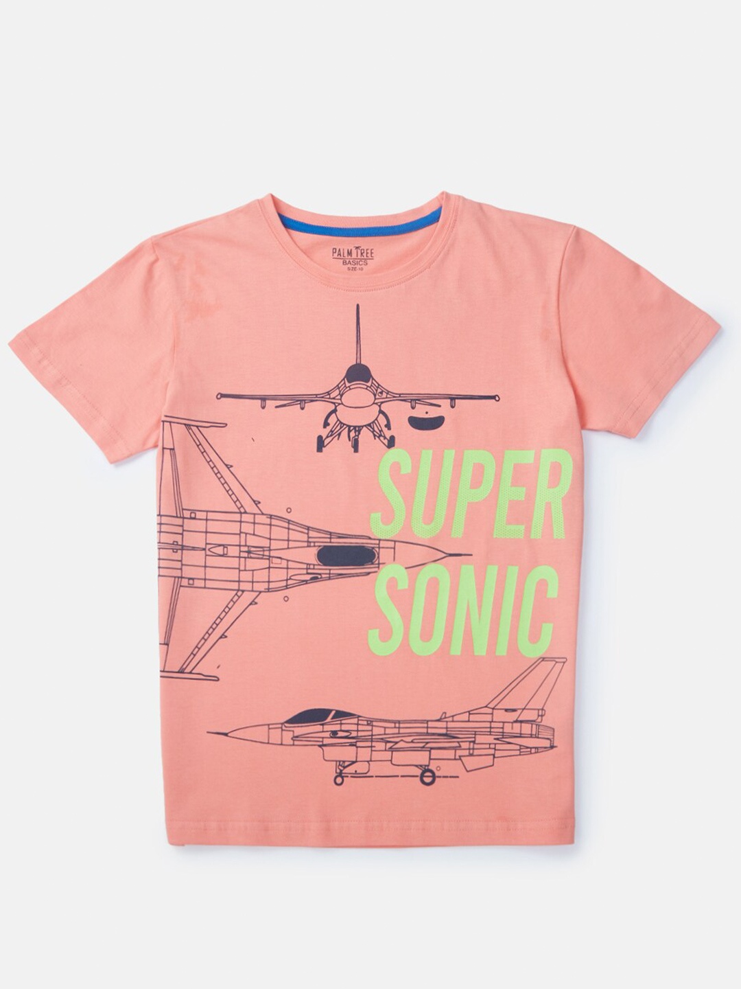 

Palm Tree Boys Graphic Printed Round Neck Cotton T-shirt, Peach