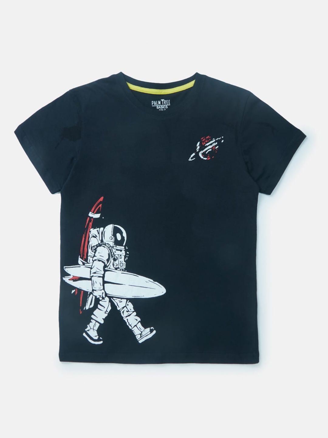 

Palm Tree Boys Graphic Printed Round Neck Cotton T-shirt, Navy blue