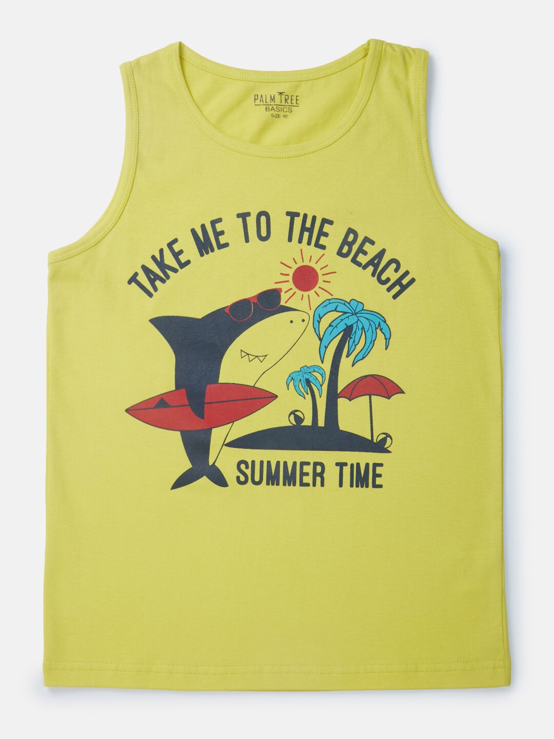 

Palm Tree Boys Graphic Printed Sleeveless Cotton T-shirt, Yellow