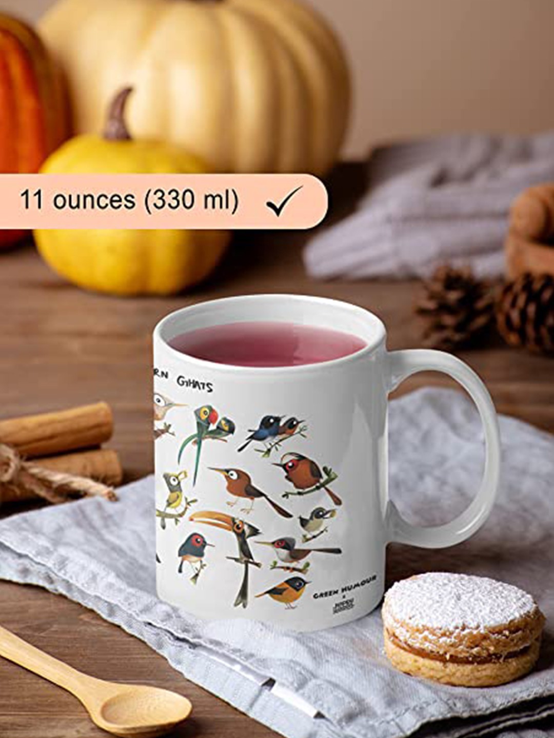 

happywagon Birds Endemic To Western Ghats White & Green Printed Ceramic Glossy Mug 330 ml