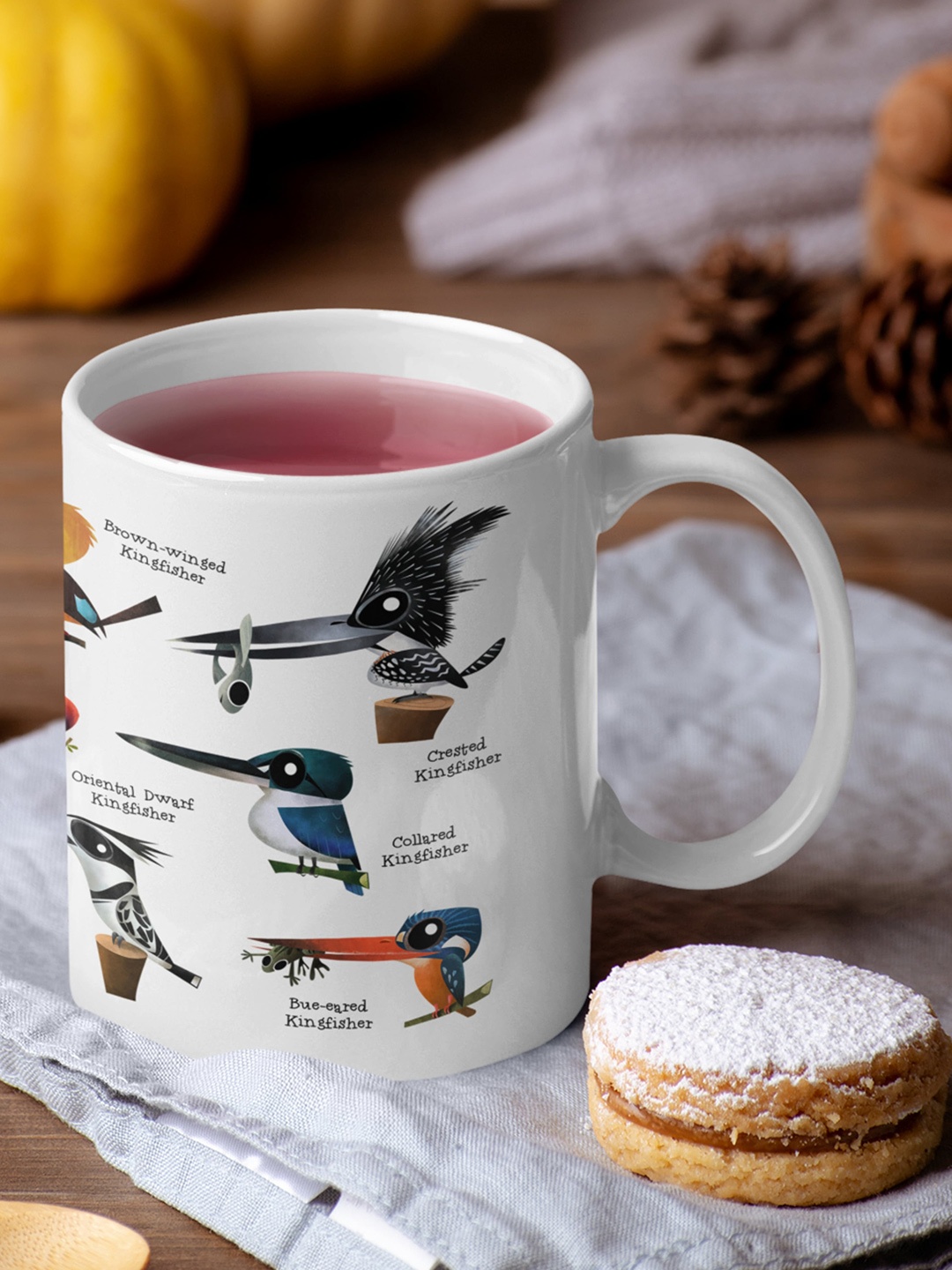

happywagon Kingfishers Of India White & Yellow Printed Ceramic Glossy Mug 330 ml