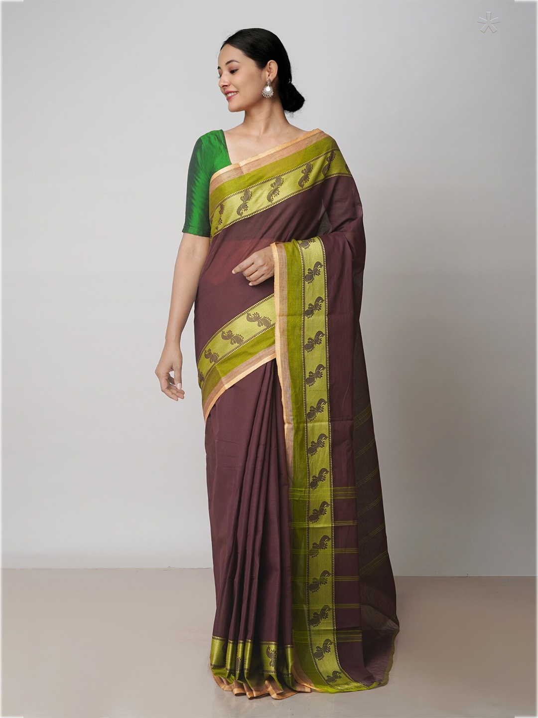 

Unnati Silks Pure Cotton Handloom Chettinad Saree, Brown